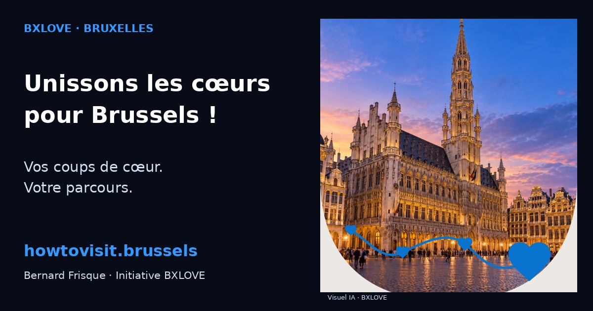 BXLOVE AI-beeld van de Grote Markt met blauwe harten: How to Visit Brussels.