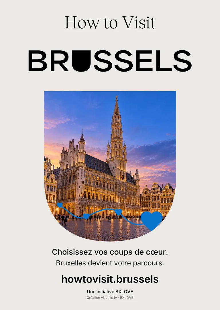 How to Visit Brussels : visuel BXLOVE de la Grand-Place, création visuelle IA.